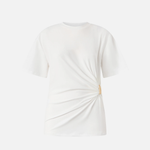 T-shirt con drappeggio e dettaglio dorato 106455A35D Z05 PINKO Bianco-biancaneve 