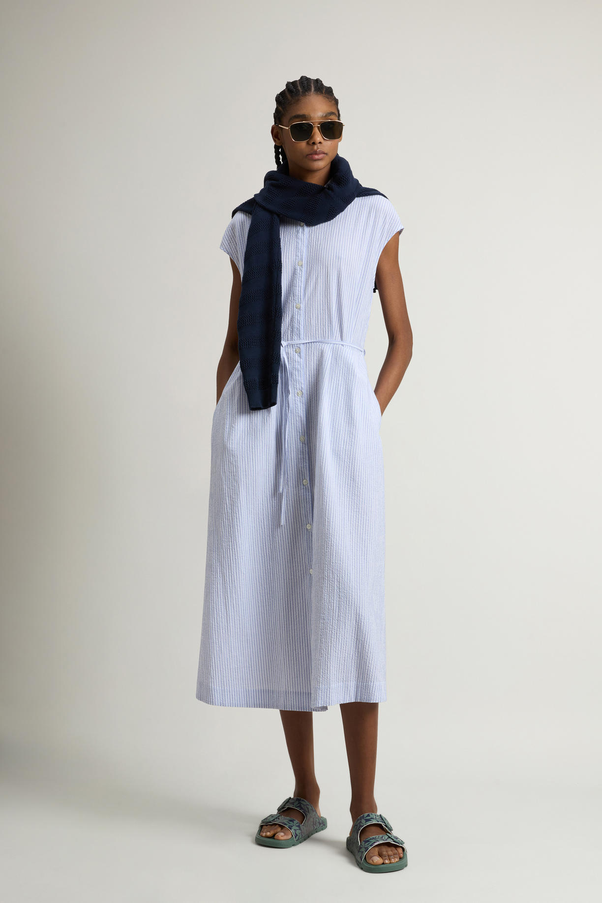 Chemisier in cotone seersucker elasticizzato CFWWDR0186FRUT4070 31010 WOOLRICH Blue stripe 