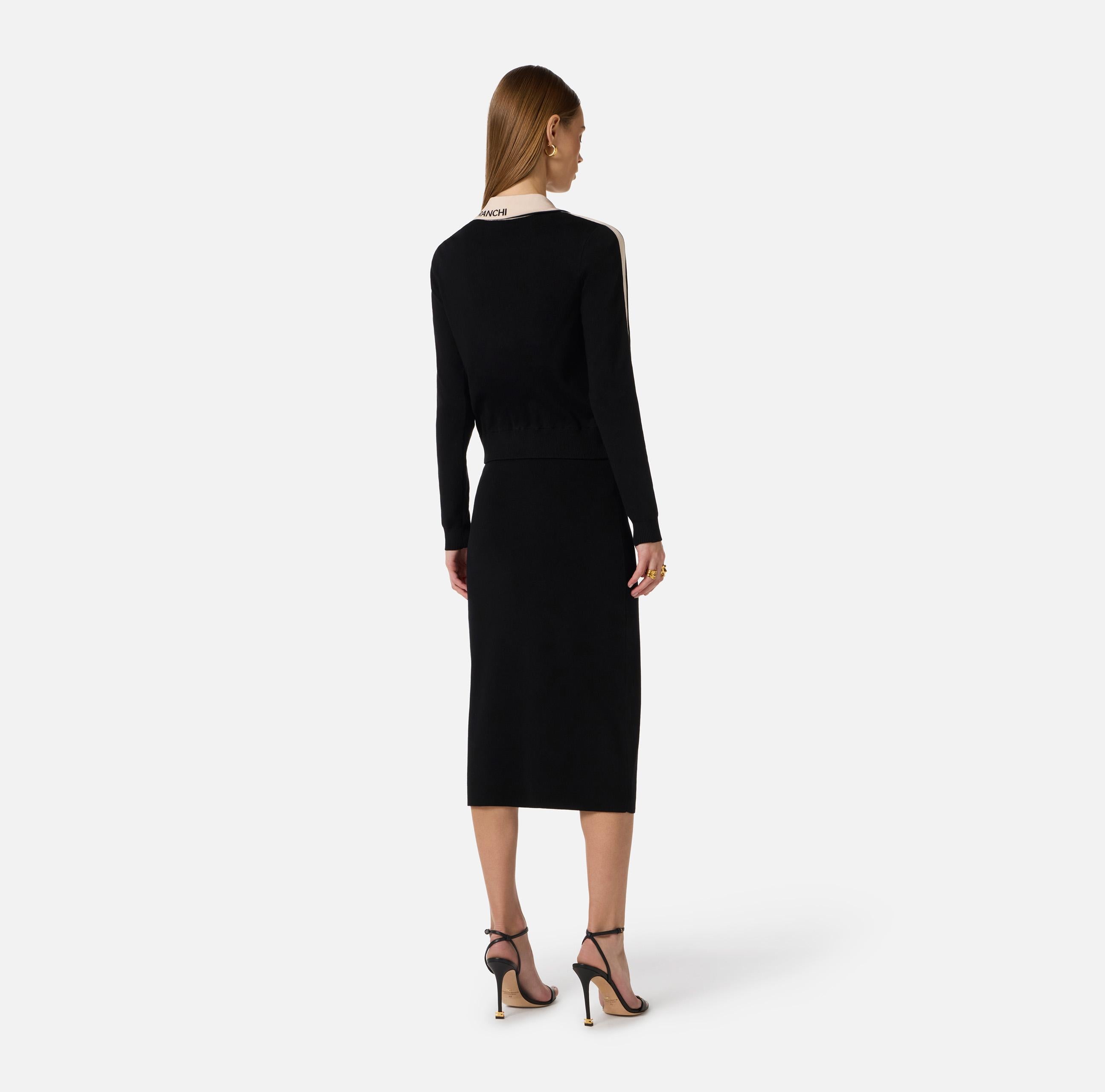 Giacca in maglia con bande in viscosa lucida MK66S61E2 685 ELISABETTA FRANCHI Nero/burro 