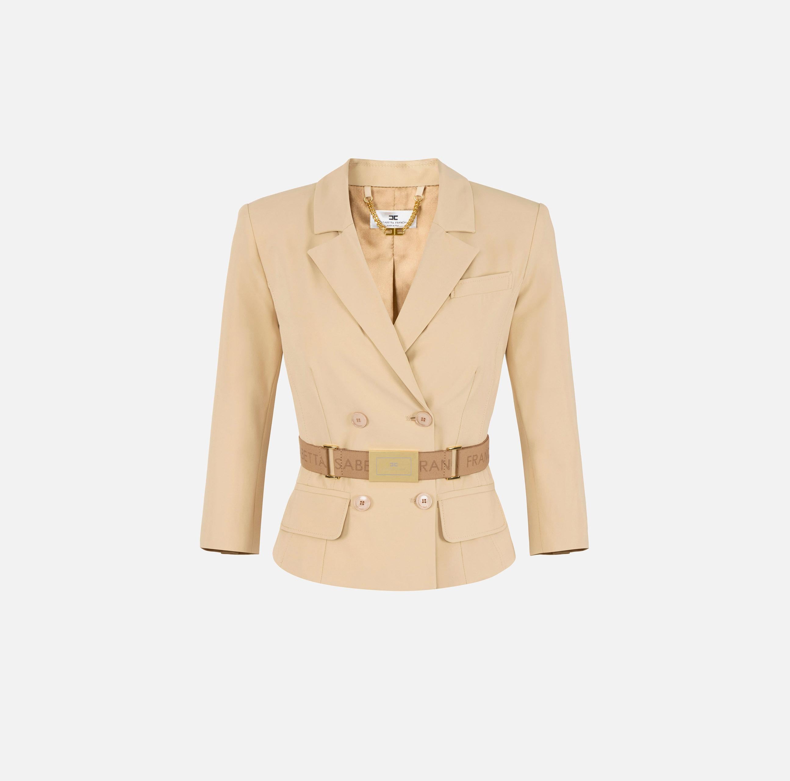 Giacca in tessuto tecnico bielastico GI22461E2 470 ELISABETTA FRANCHI Cammello 