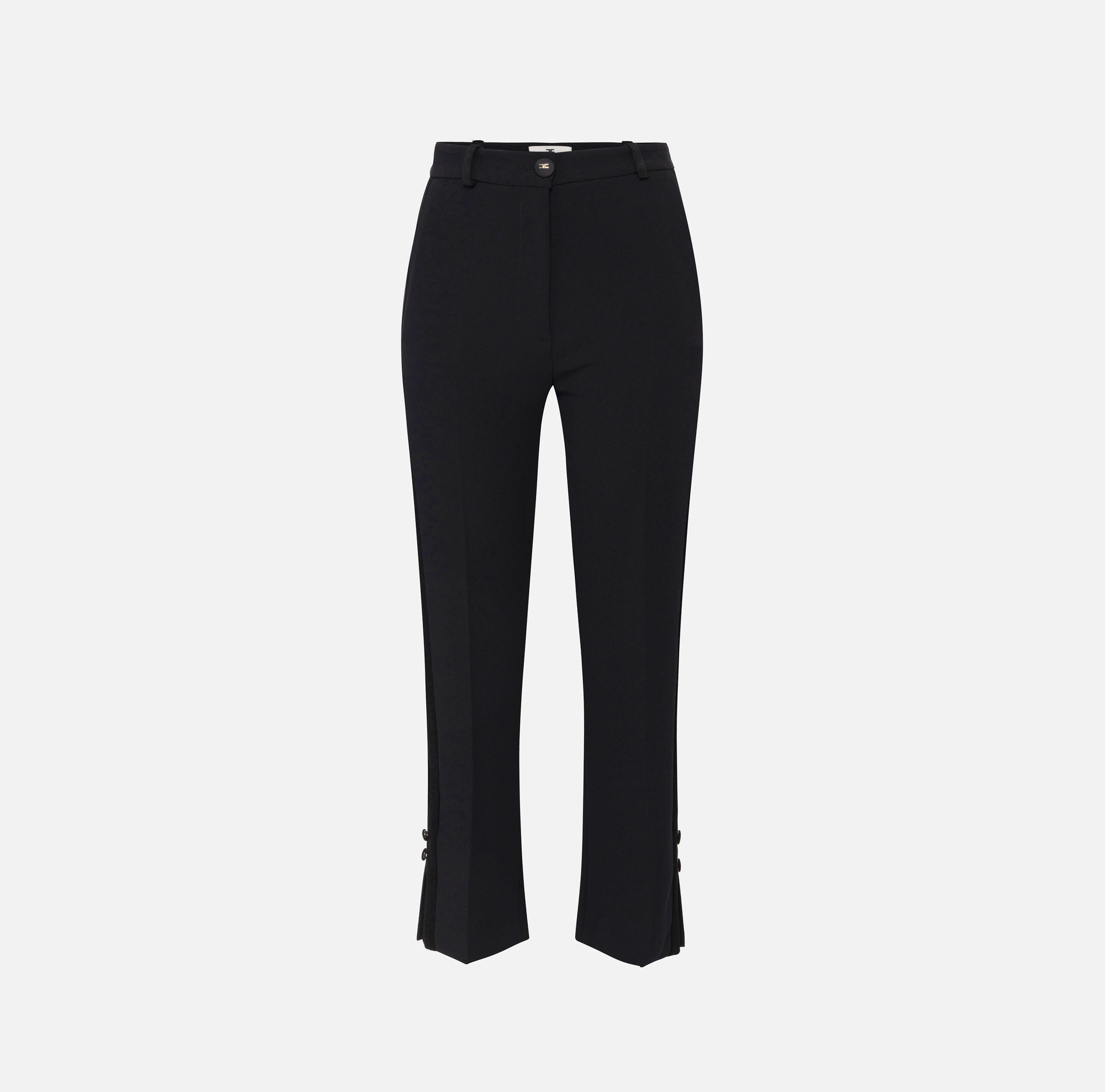 Pantaloni smoking in crêpe con bande in raso PA08651E2 110 ELISABETTA FRANCHI Nero 