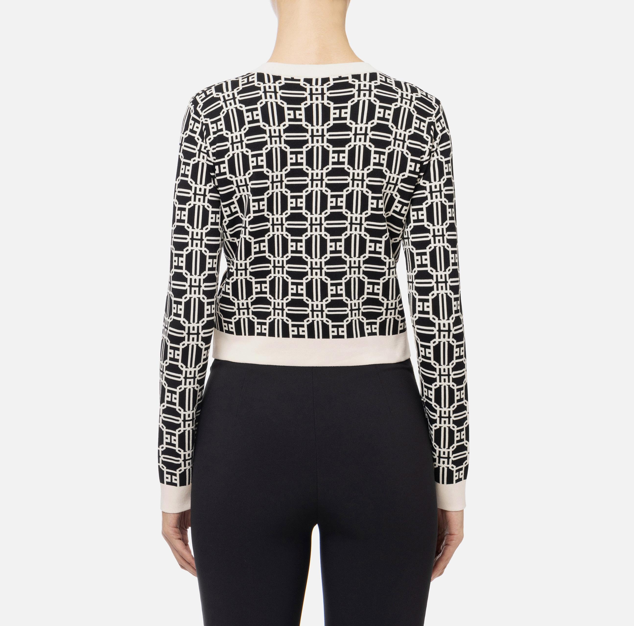 Cardigan cropped logo jacquard<BR/> MK32B47E2 685 ELISABETTA FRANCHI Nero/burro 