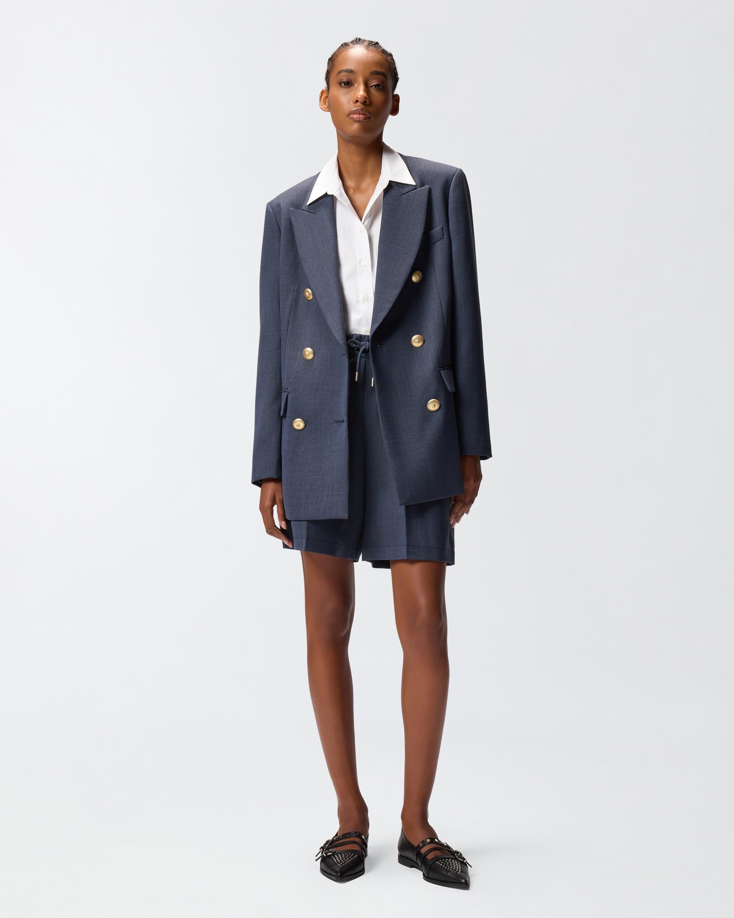 Blazer doppiopetto in lana con bottoni dorati 105617A2SN G02 PINKO Blu-eclissi totale 