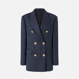 Blazer doppiopetto in lana con bottoni dorati 105617A2SN G02 PINKO Blu-eclissi totale 