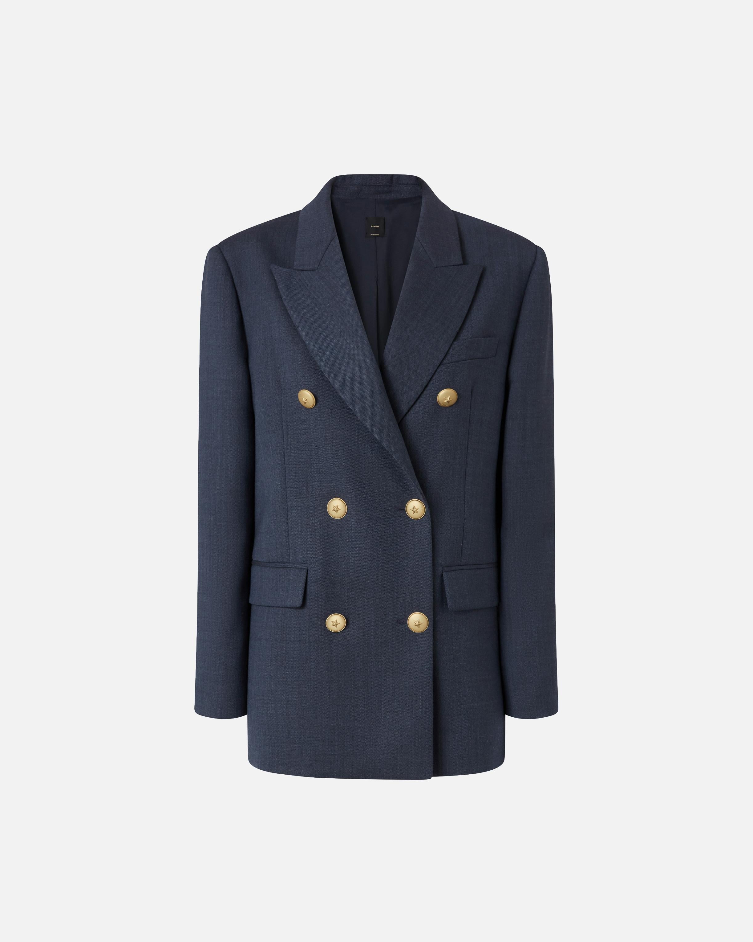 Blazer doppiopetto in lana con bottoni dorati 105617A2SN G02 PINKO Blu-eclissi totale 