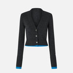 Cardigan corto in lana cachemire con contrasti 104469A277 IE0 PINKO Grigio/turchese 