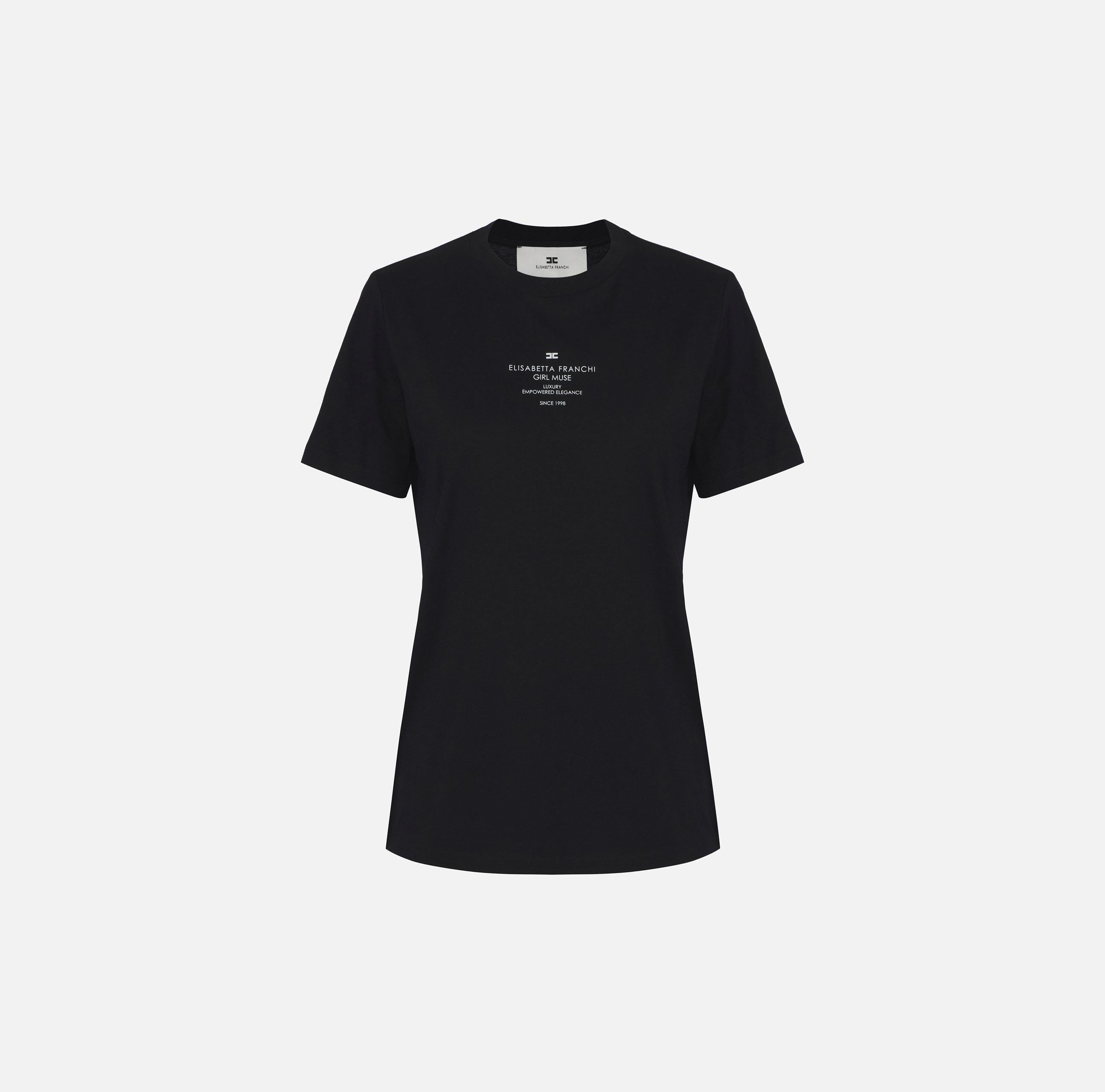 T-shirt in jersey di cotone con stampa MA63D56E2 110 ELISABETTA FRANCHI Nero 