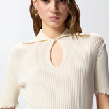 Maglia a costine con bordi gioiello 106287A343 C14 PINKO Bianco 