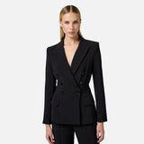 Tailleur doppiopetto in crêpe con bande in raso TP00251E2 110 ELISABETTA FRANCHI Nero 