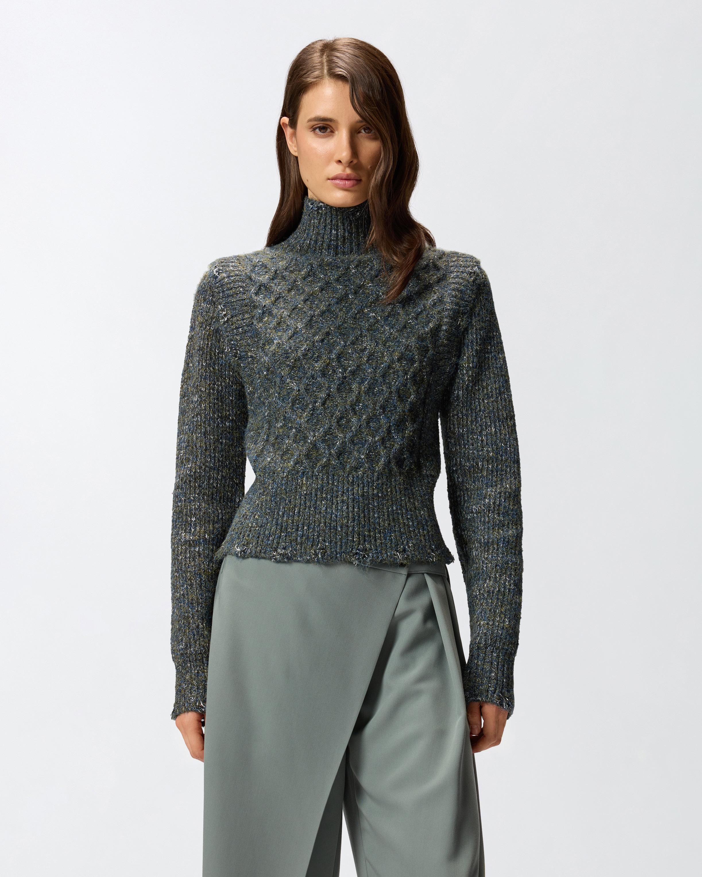 Dolcevita in maglia a trecce 105968A2YB IG1 PINKO Grigio/ble/verde 