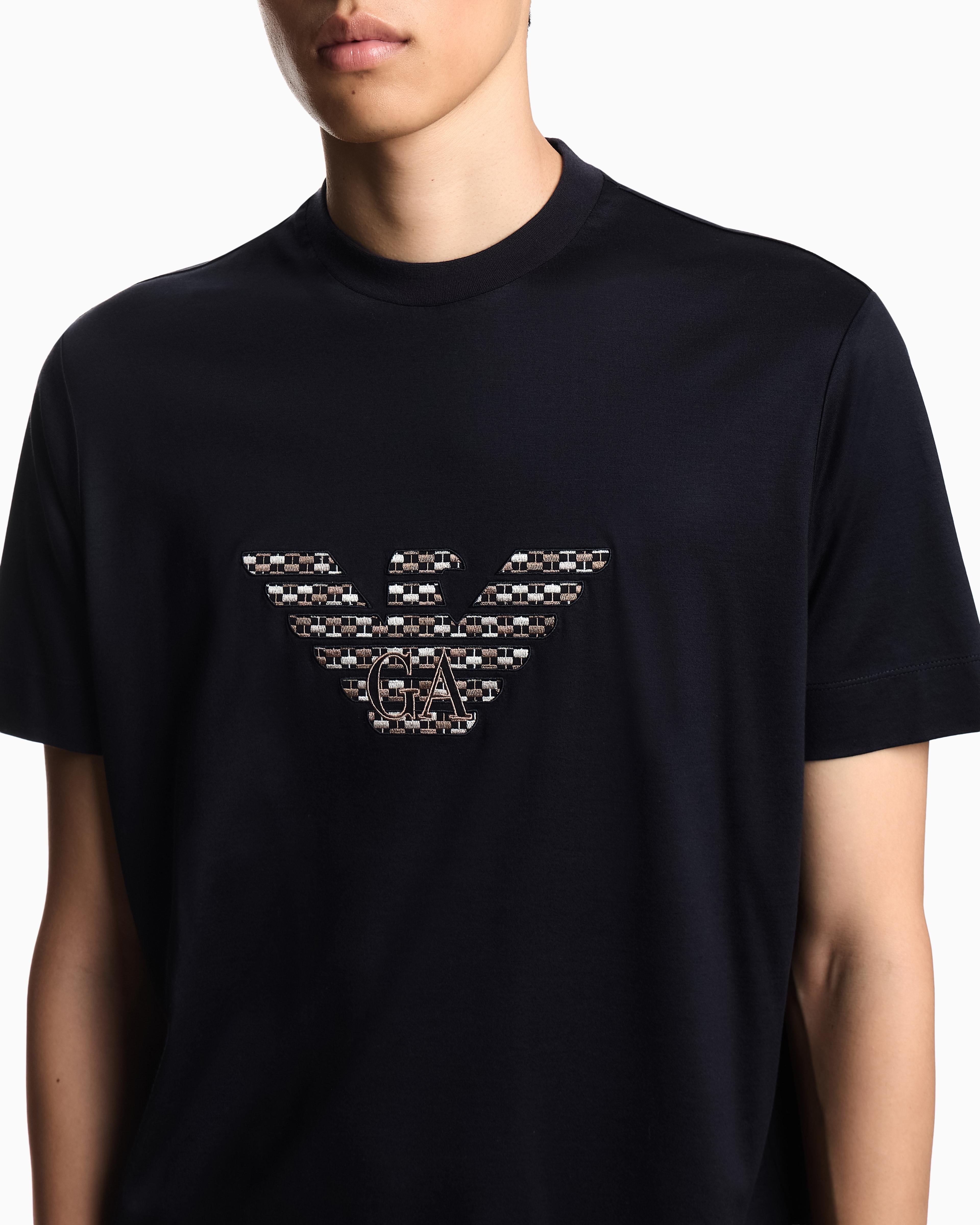 T-shirt con maxi ricamo in jersey misto lyocell ASV EM003007 AF18312 UB118 EMPORIO ARMANI Blue navy 