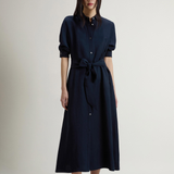 Vestito chemisier in misto lino con cintura CFWWDR2019FRUT3043 3989 WOOLRICH Melton blue 
