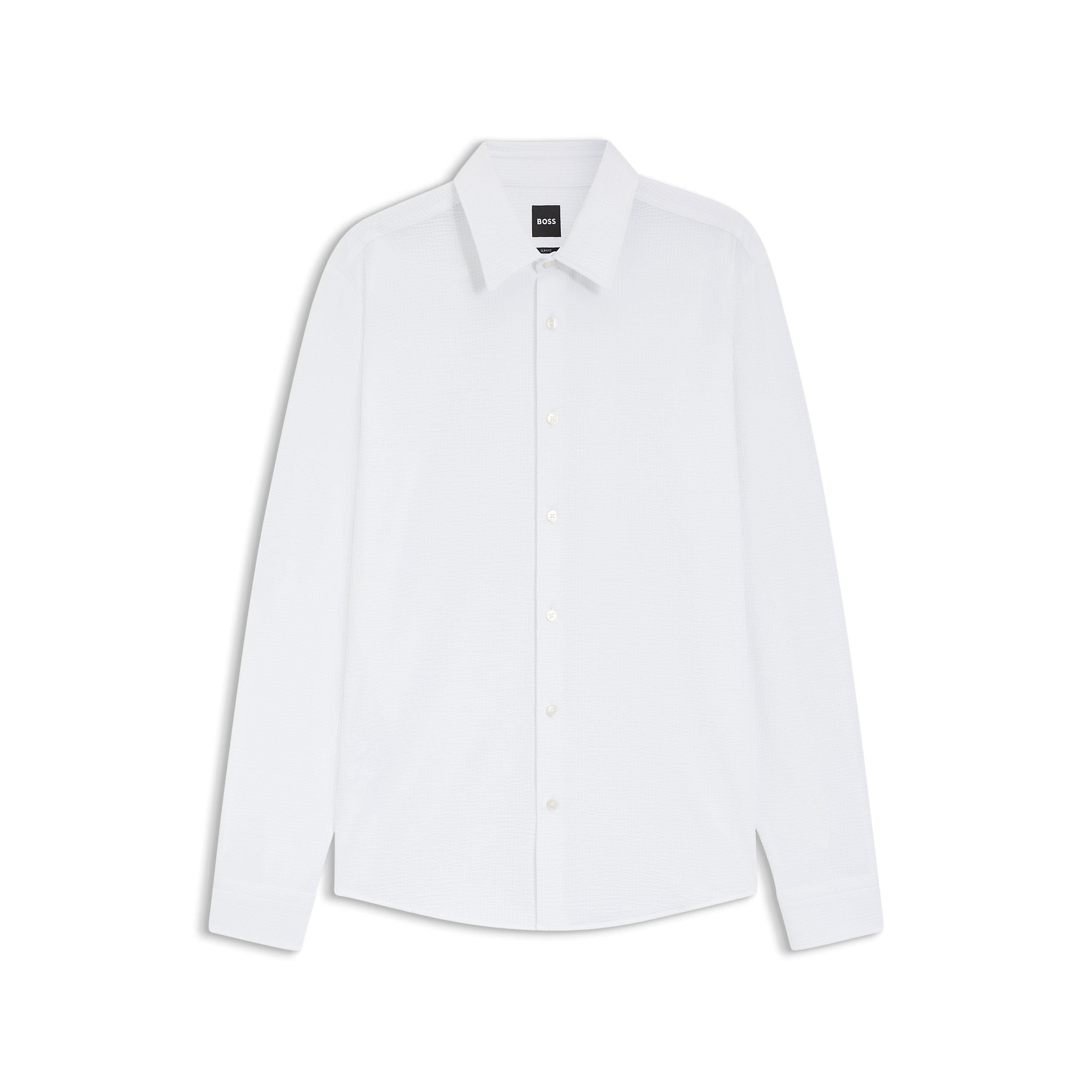 Camicia in tessuto tecnico effetto seersucker 50560706 10248746 01 100 BOSS White 