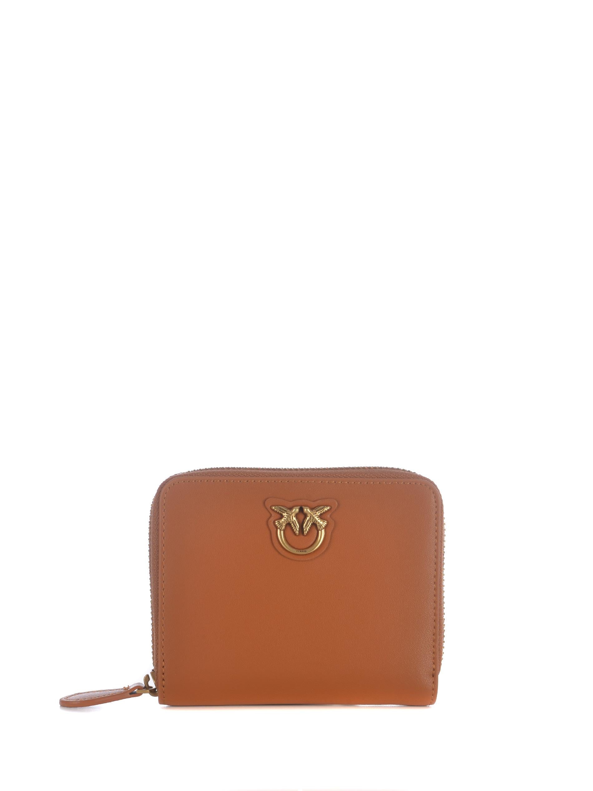 Portafoglio quadrato zip-around in pelle 100249A0F1 L58Q PINKO Cuoio 