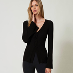 Maglia fitted a costine con incrocio 242TT3023 00006 TWIN SET Nero 