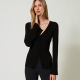 Maglia fitted a costine con incrocio 242TT3023 00006 TWIN SET Nero 