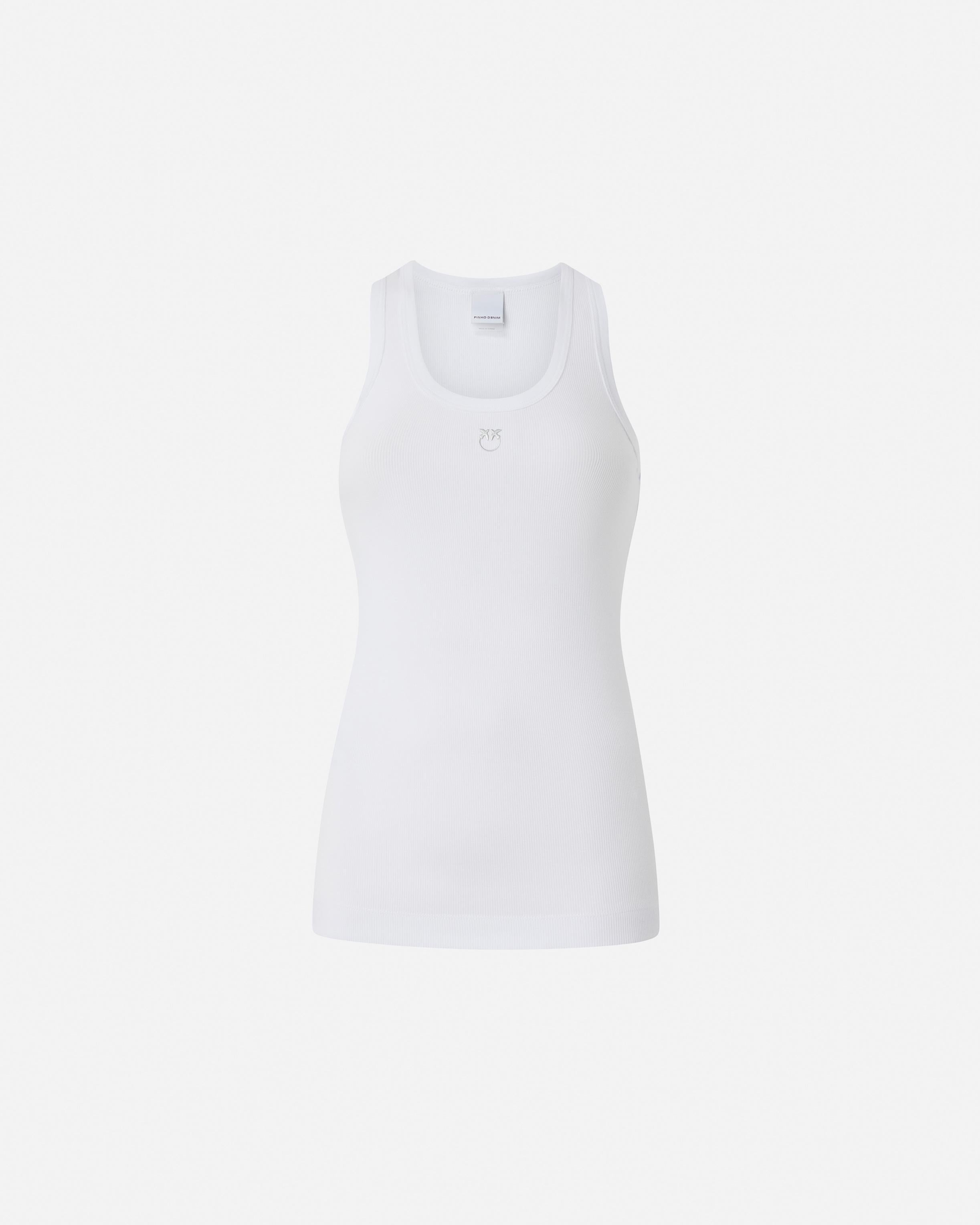 Top canottiera a costine con logo uccellini 100807A2C1 Z04 PINKO Bianco brill. 