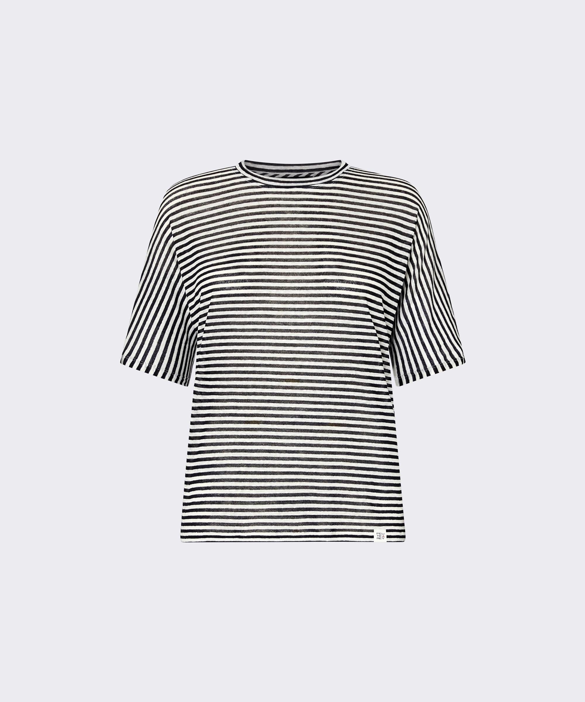 T-shirt a righe in misto lino PED5343 99012278 RI015 PEUTEREY Bianco/blu 