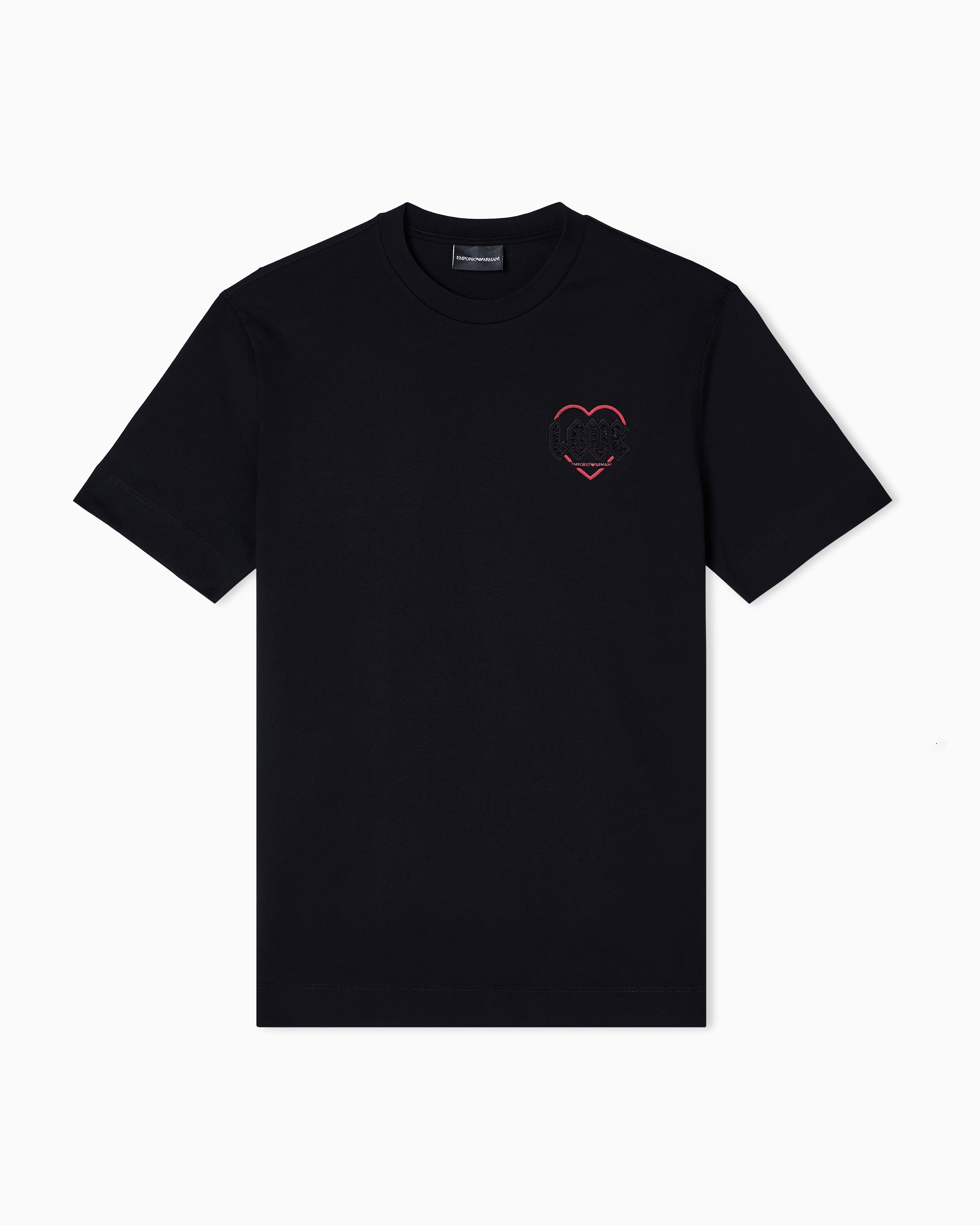 T-shirt in jersey misto lyocell con ricamo Capsule San Valentino EM002821 AF10761 UC001 EMPORIO ARMANI Black beauty 
