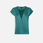 Blusa t-shirt satin e georgette 103951A206 S1A PINKO Verde bottiglia scuro 