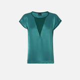 Blusa t-shirt satin e georgette 103951A206 S1A PINKO Verde bottiglia scuro 