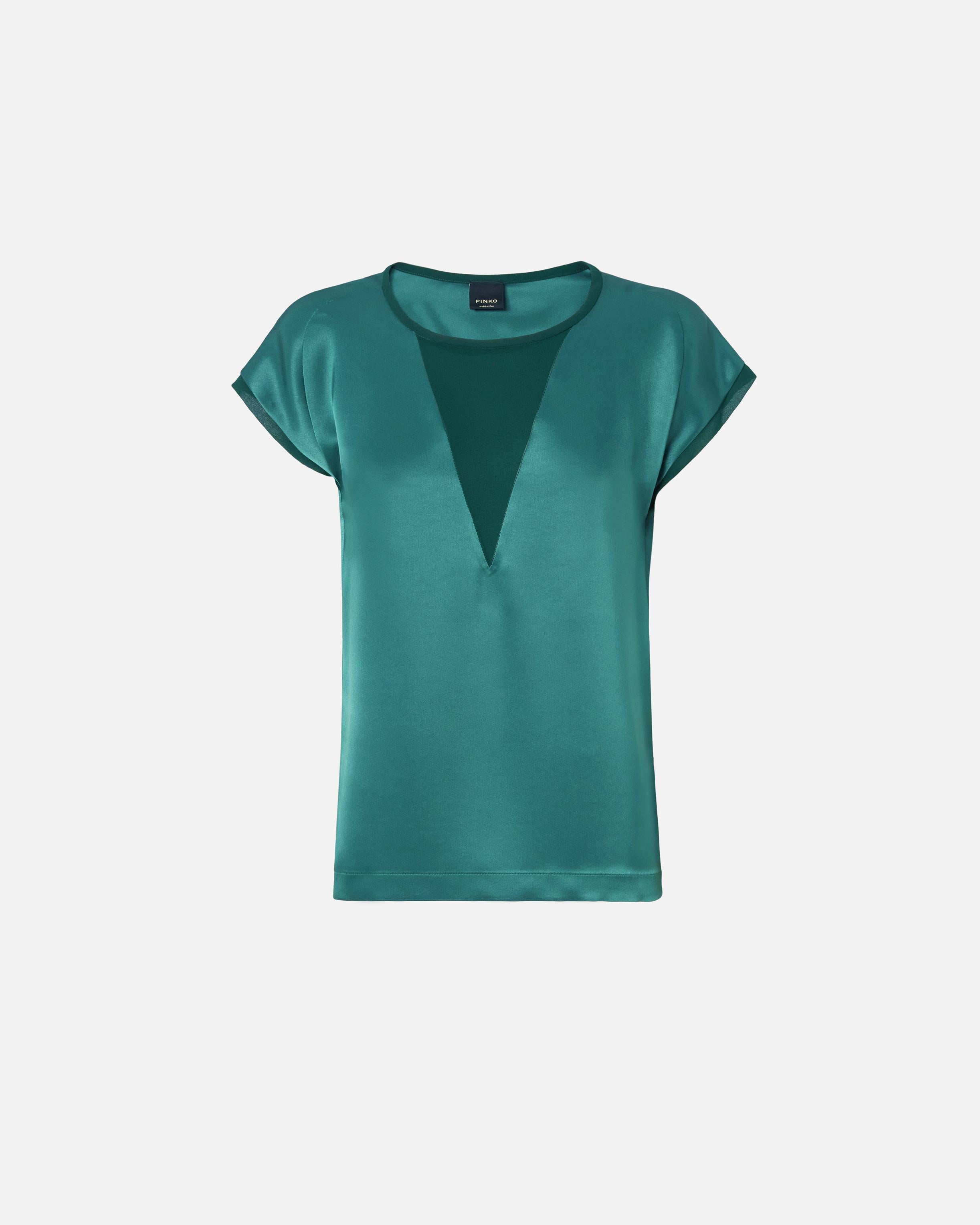 Blusa t-shirt satin e georgette 103951A206 S1A PINKO Verde bottiglia scuro 