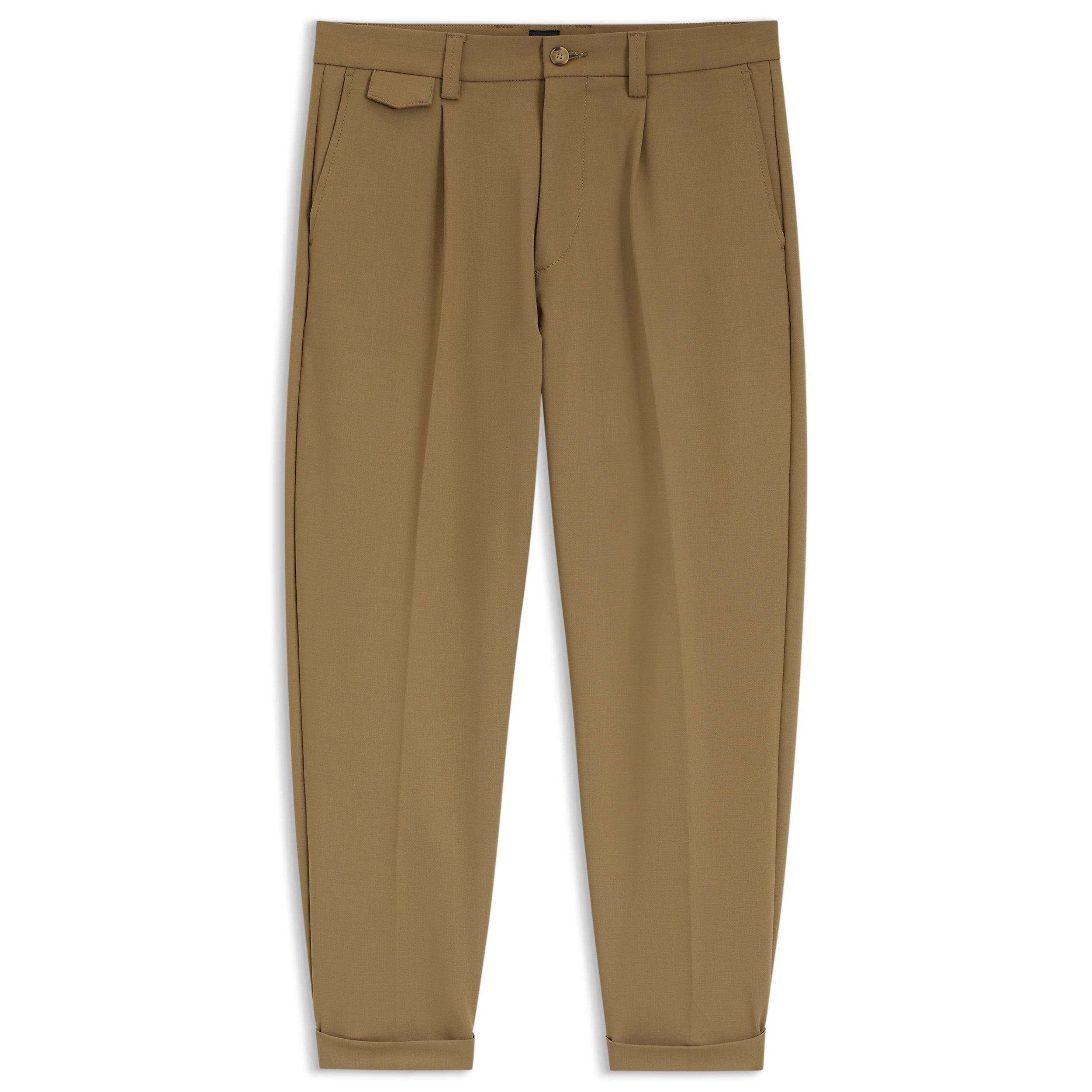 Pantalone con doppia pinces in gabardina elasticizzata 50553817 10276588 01 252 BOSS Dark beige 