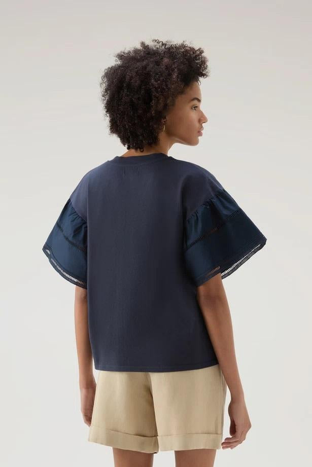 T-Shirt Lakeside in puro cotone con maniche a sbuffo CFWWTE0076FRUT3397 3989 WOOLRICH Melton blue 