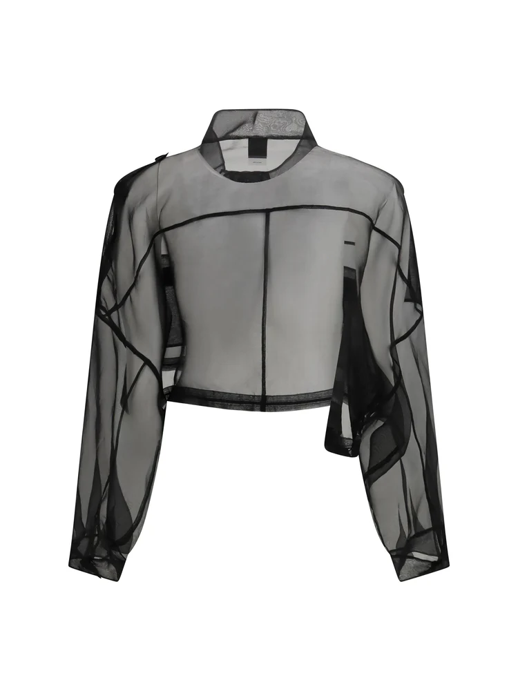 Caban cropped in organza di pura seta 106603A2DJ Z99 PINKO Nero limousine 
