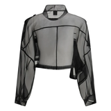 Caban cropped in organza di pura seta 106603A2DJ Z99 PINKO Nero limousine 