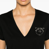 T-Shirt scollo a V con ricamo 100372A24E Z99 PINKO Nero limousine 