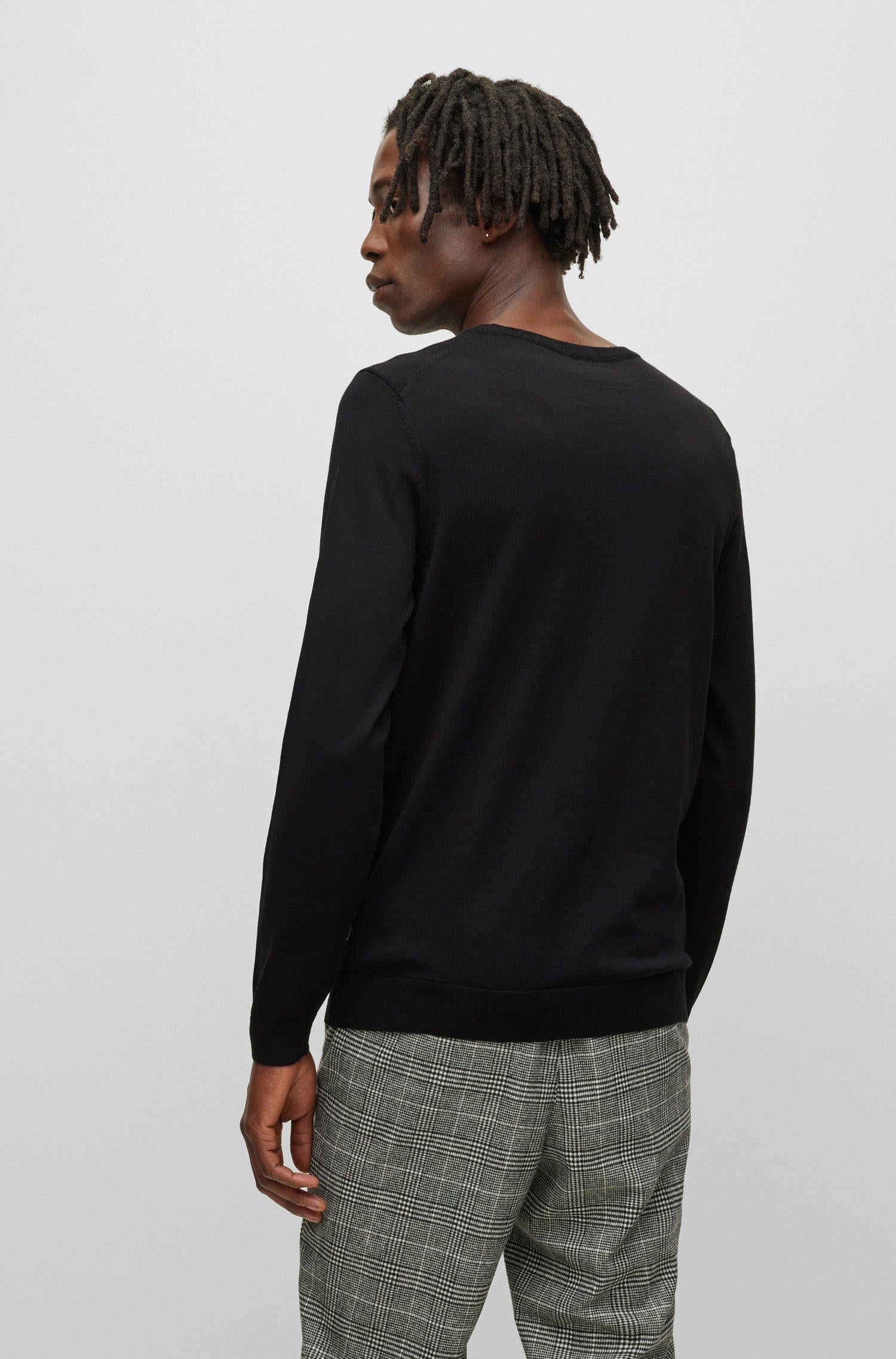 Maglia girocollo in merinos 50468239 10241501 01 001 BOSS Black 