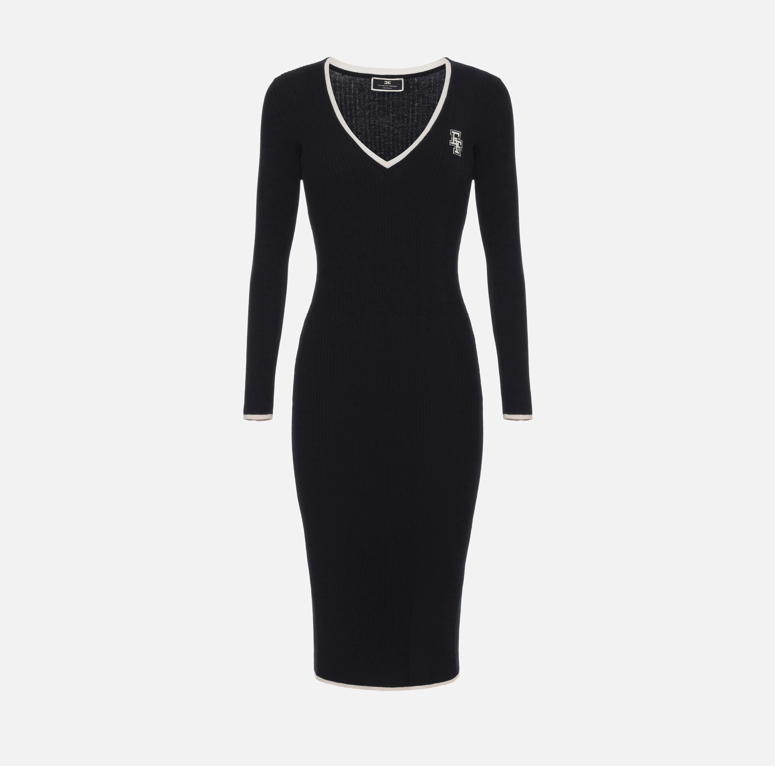 Abito midi in viscosa con logo a contrasto AM09M46E2 685 ELISABETTA FRANCHI Nero/burro 
