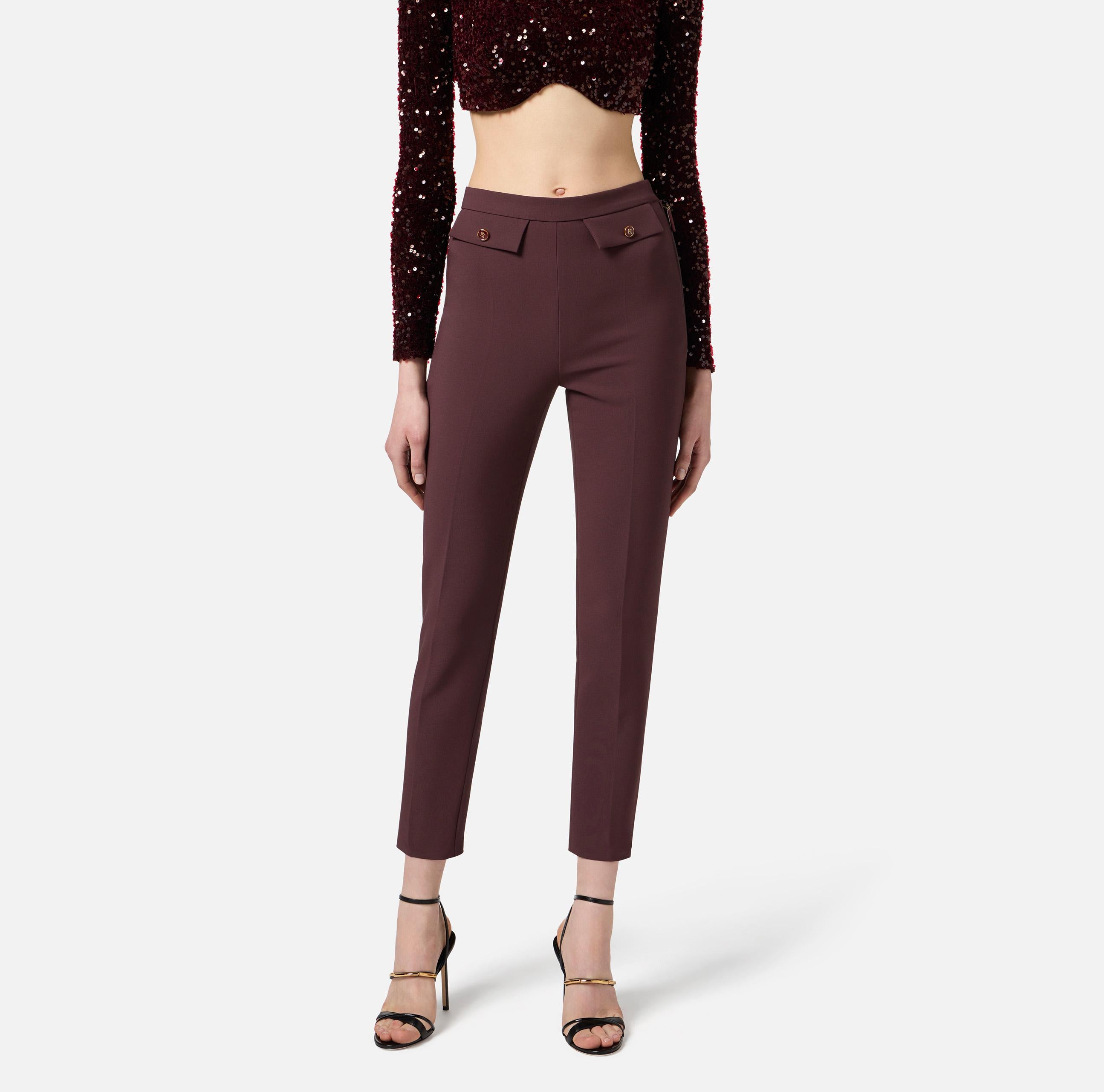 Pantaloni in doppio crêpe PA12056E2 EA4 ELISABETTA FRANCHI Merlot 