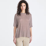 T-shirt a righe in misto lino PED5343 99012278 RI004 PEUTEREY Bianco/marrone 