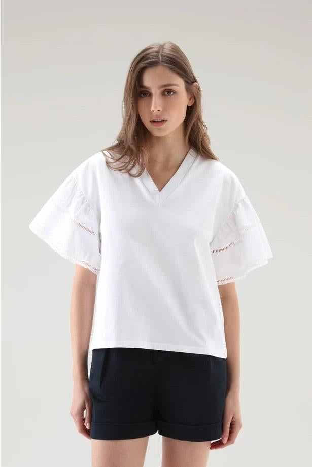 T-Shirt Lakeside in puro cotone con maniche a sbuffo CFWWTE0076FRUT3397 8041 WOOLRICH Bright white 