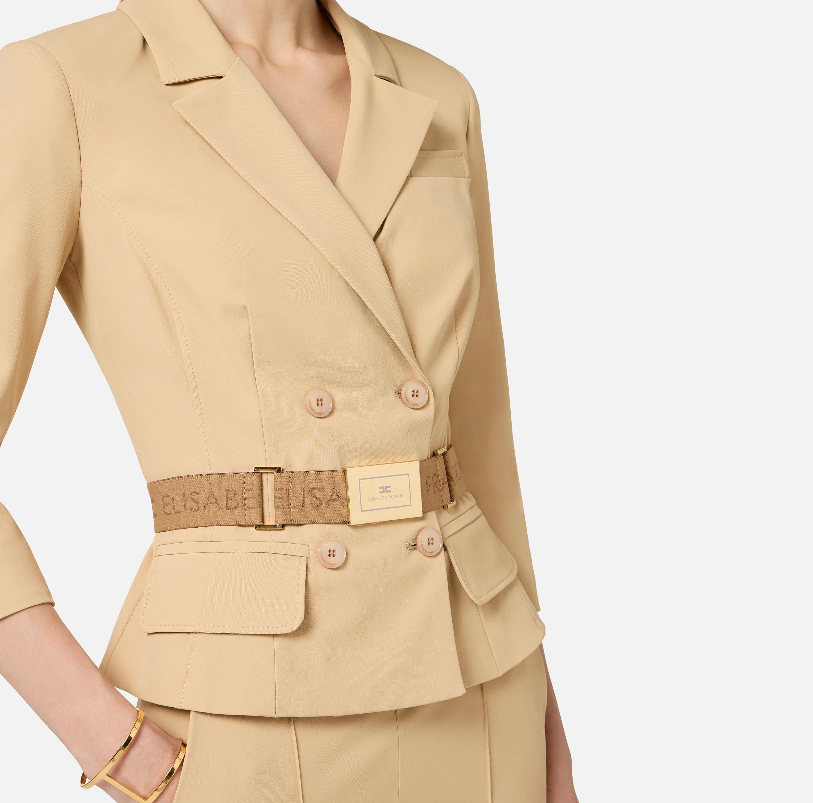 Giacca in tessuto tecnico bielastico GI22461E2 470 ELISABETTA FRANCHI Cammello 