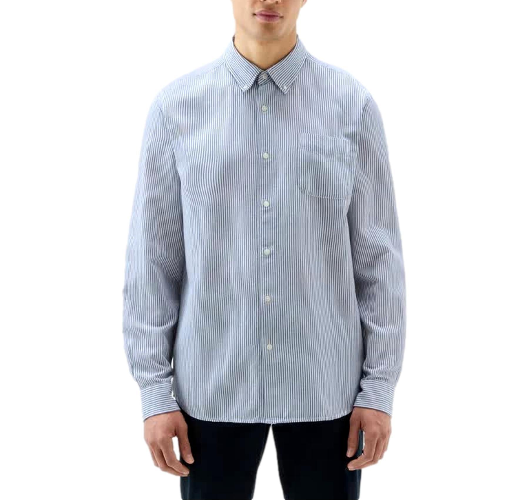 Camicia a righe in misto cotone e lino CFWOSI0134MRUT3707 31127 WOOLRICH Maritime blue 