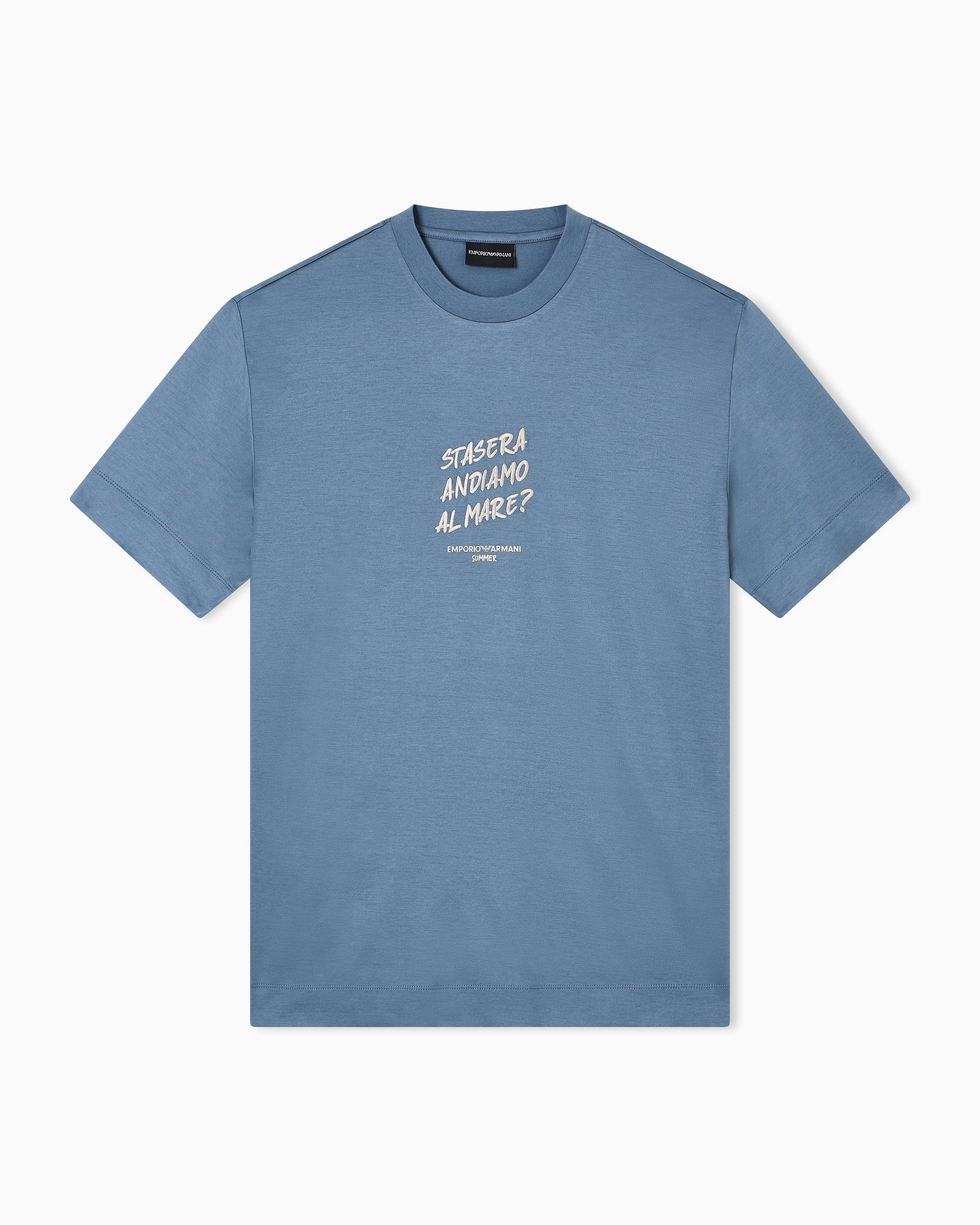 T-shirt in jersey misto lyocell con ricamo frase summer mood ASV EM003649 AF18312 U9302 EMPORIO ARMANI China blue 