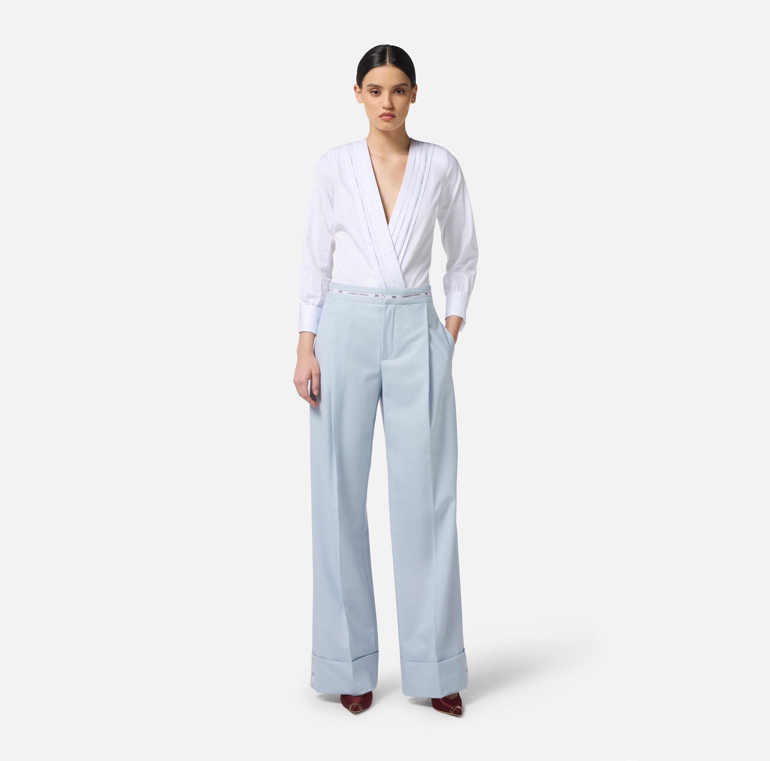 Body in popeline di cotone con dettagli smoking CB00256E2 100 ELISABETTA FRANCHI Bianco 