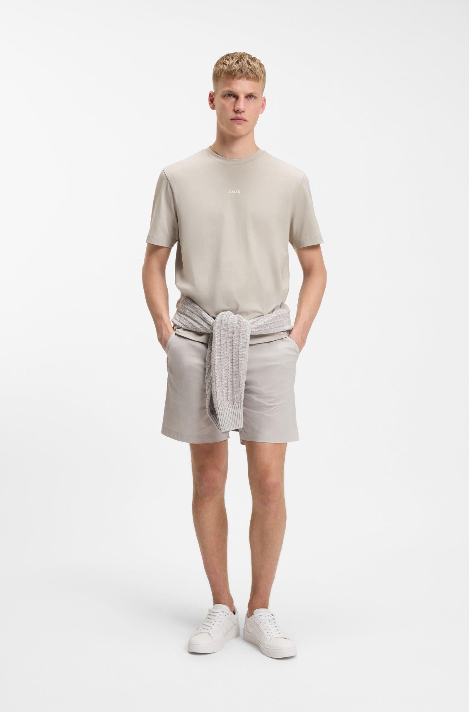 T-shirt in cotone elasticizzato con logo a contrasto 50473278 10242929 01 070 BOSS Open beige 