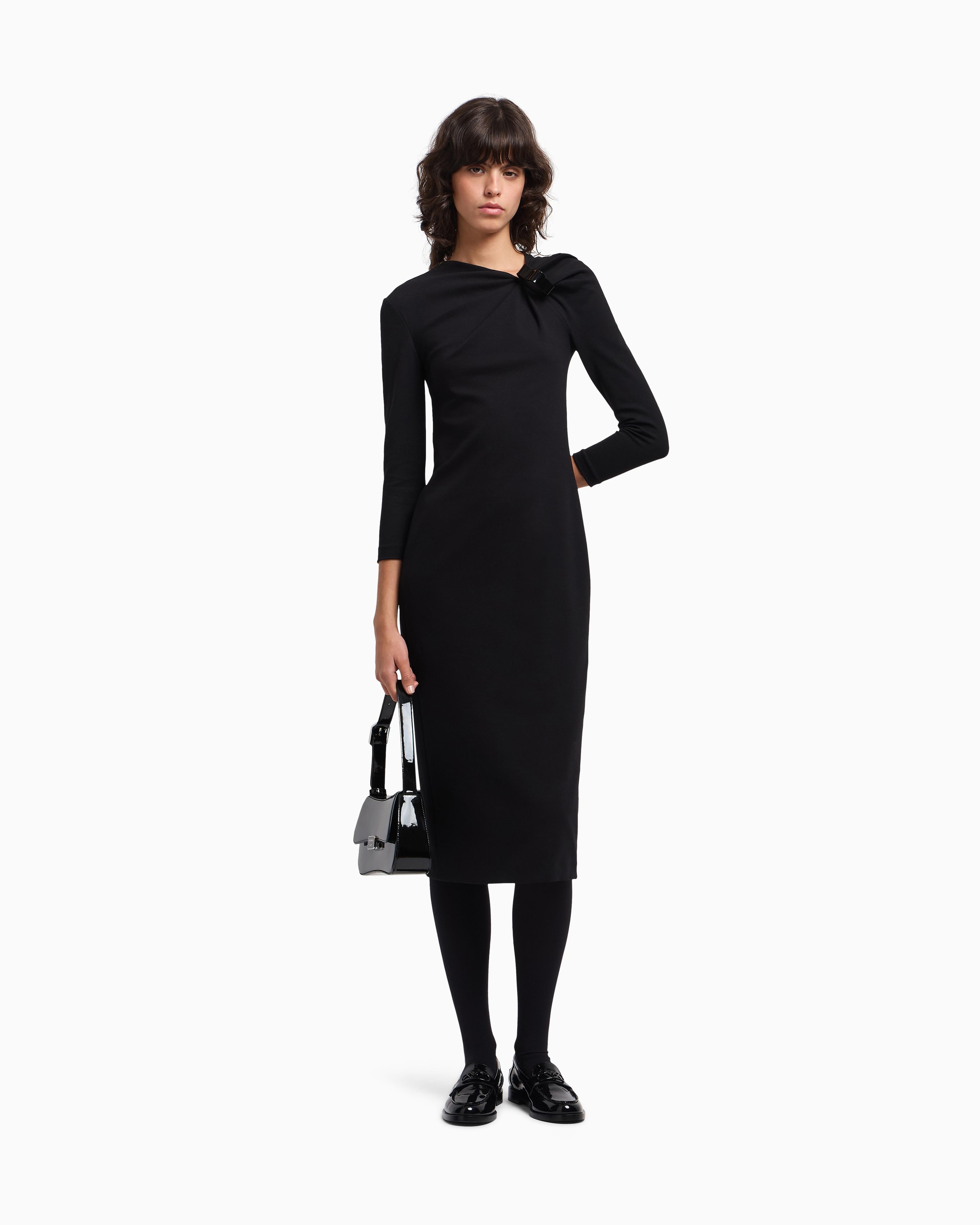 Abito lungo con dettaglio arricciatura in punto Milano stretch EW002783 AF12303 UC001 EMPORIO ARMANI Black 