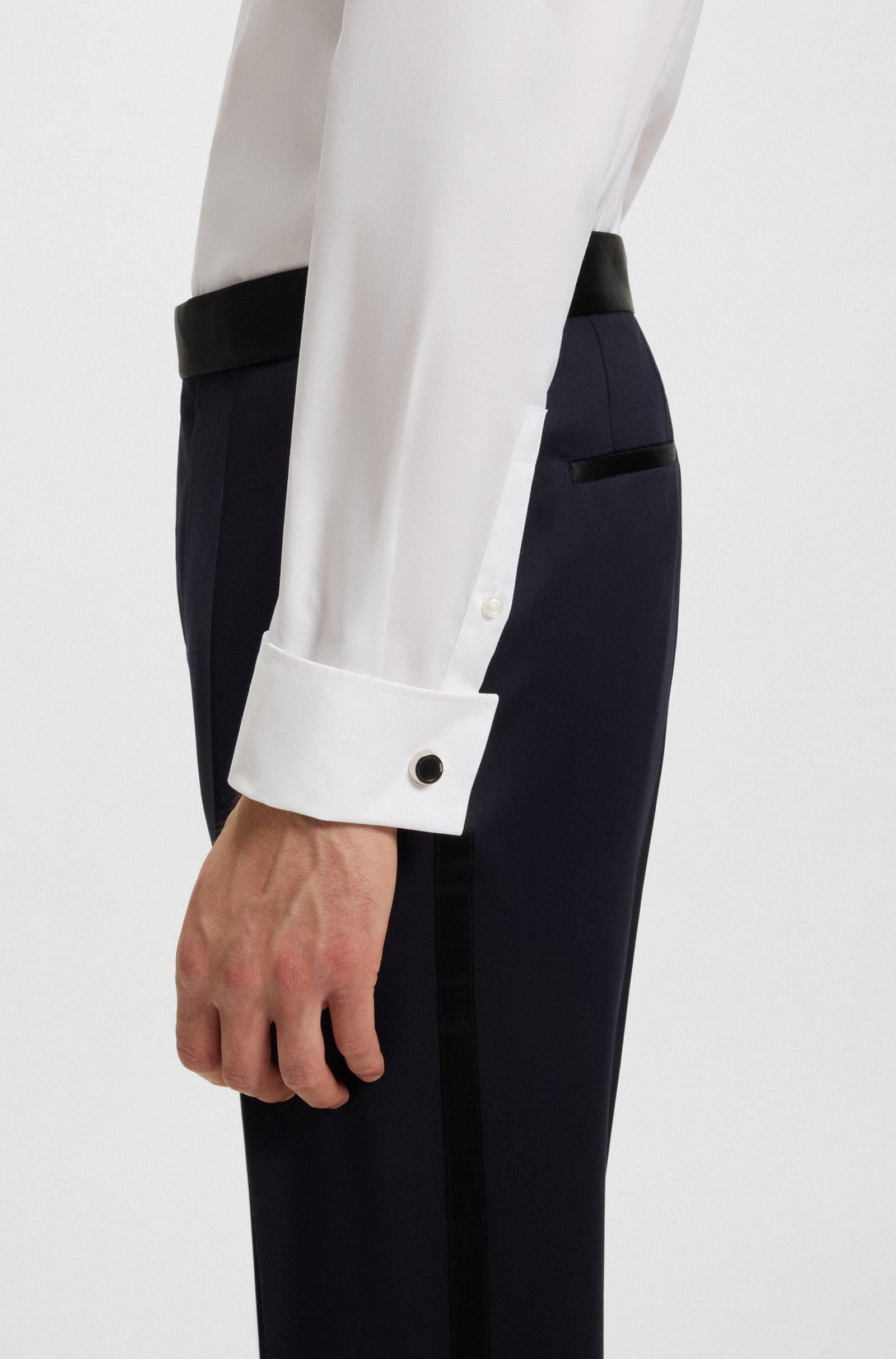 Camicia slim fit con polso da gemello 50480093 10245425 01 100 BOSS White 