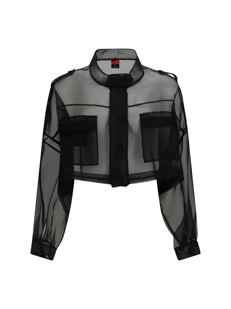 Caban cropped in organza di pura seta 106603A2DJ Z99 PINKO Nero limousine 