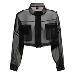 Caban cropped in organza di pura seta 106603A2DJ Z99 PINKO Nero limousine 