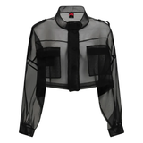 Caban cropped in organza di pura seta 106603A2DJ Z99 PINKO Nero limousine 