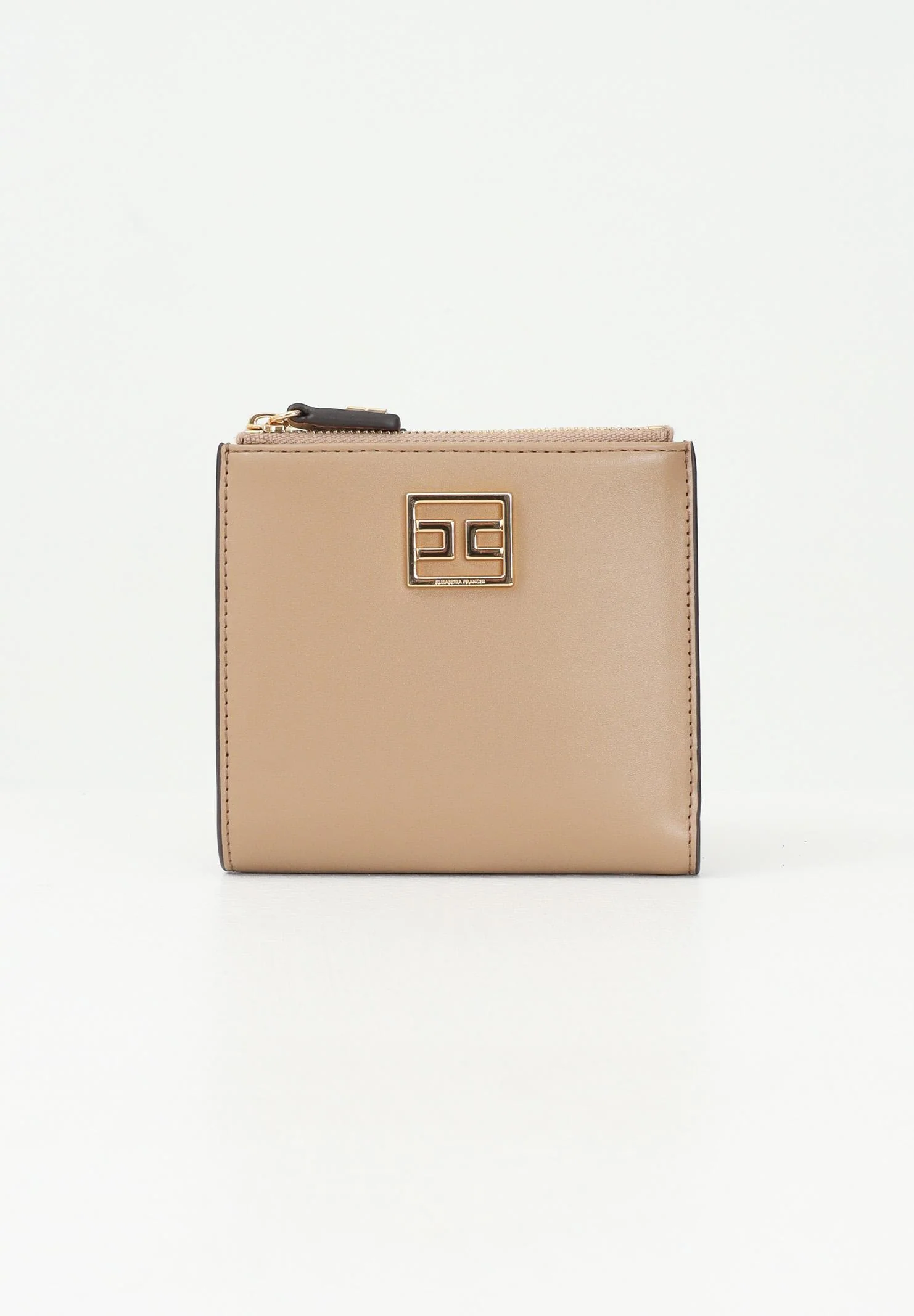 Portafoglio con zip e placca logo<BR/> PF01A51E2 032 ELISABETTA FRANCHI Camel 