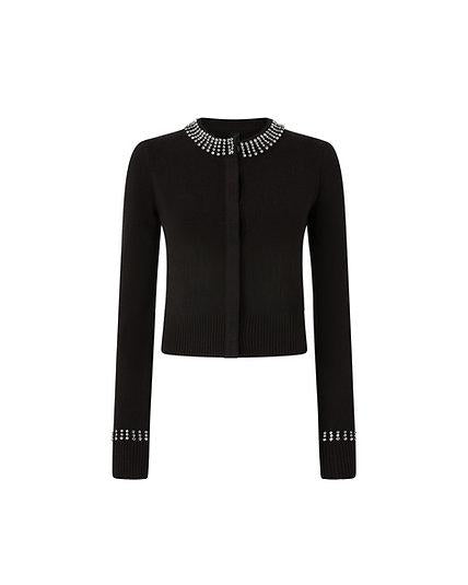 Cardigan girocollo con strass 105686A2S4 Z99 PINKO Nero limousine 