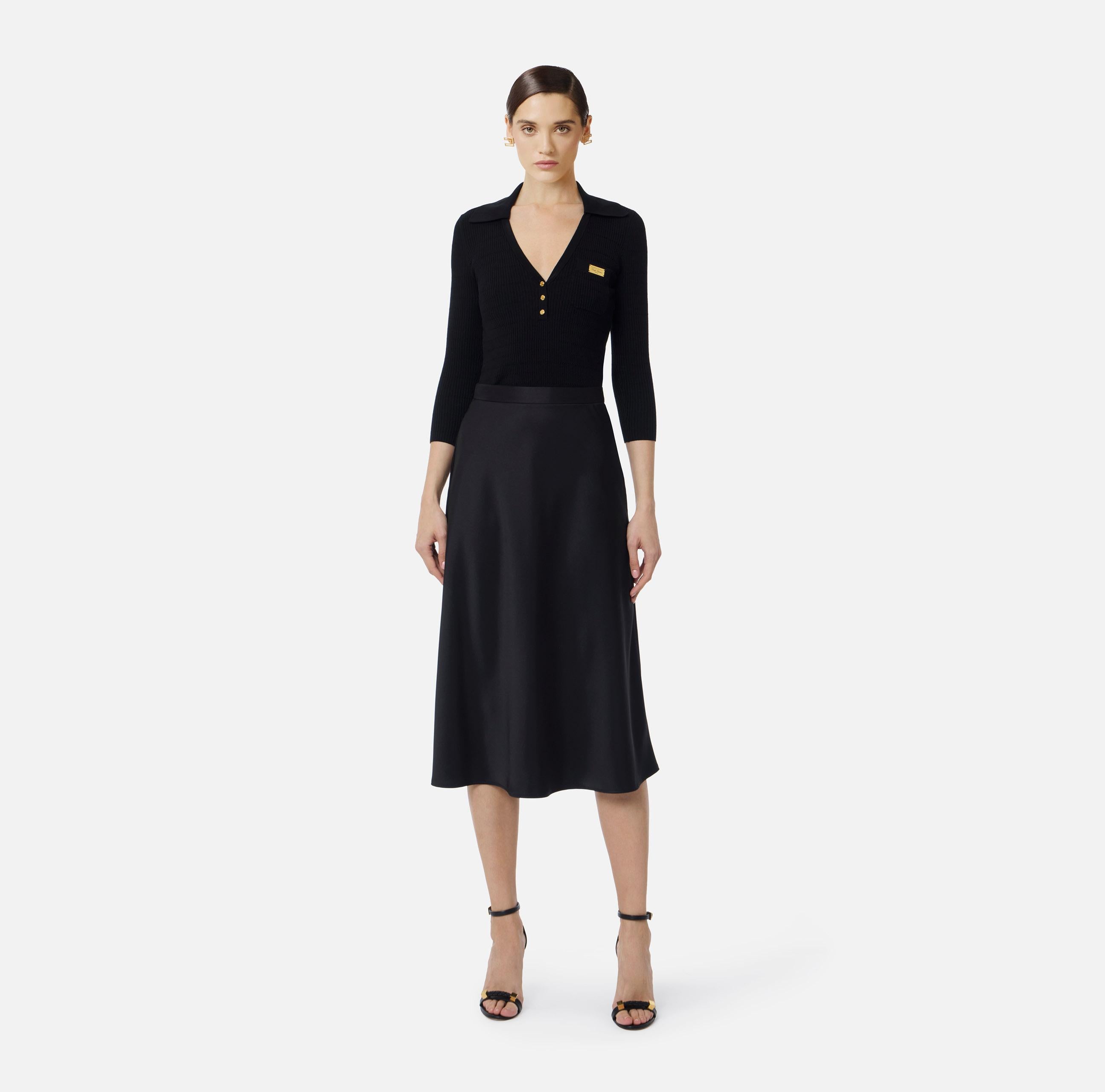 Abito in maglia a micro-trecce e raso AM13B61E2 110 ELISABETTA FRANCHI Nero 
