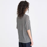 T-shirt a righe in misto lino PED5343 99012278 RI015 PEUTEREY Bianco/blu 